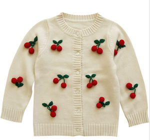 Cardigan in Cashmere per Bambini 80-110cm, Maglione da <span class=keywords><strong>Bambina</strong></span> con Adorabile Pompon a Forma di Ciliegia - Product Image 1