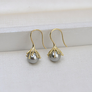 Boucles d'oreilles en perles artisanales pour femme avec crochet d'oreille en argent 925 baroque, crochet d'oreille en perle extraterrestre DIY, accessoire plaqué 1436 - Product Image 2