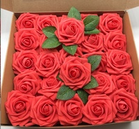 Lot de 25 roses artificielles de 8 cm avec feuilles, en PE, pour décoration intérieure, fleurs en mousse, cadeau DIY pour mariage