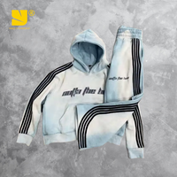 Streetwear surdimensionné personnalisé Ensemble sweat à capuche et pantalon de survêtement à rayures et délavés au soleil Survêtement pour hommes