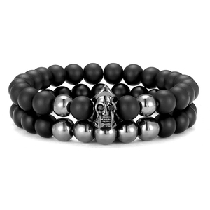 Pulsera de Cuentas de Ónix Negro Mate de 8 mm con Dijes de <span class=keywords><strong>Capitán</strong></span> Pirata Hechos a Mano para Hombre, Conjunto de Pulseras de Joyería para Hombre (MB18189) - Product Image 6
