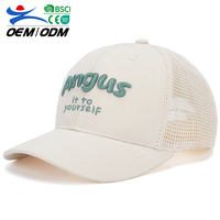 Gorra de béisbol para niños al por mayor, de algodón blanco roto con malla trasera, bordado 3D, ajustable, tipo camionero, gorra deportiva para actividades al aire libre