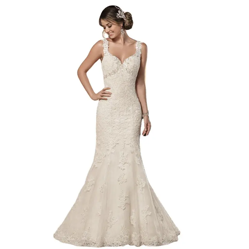 V-neck lace wedding dress trumpet modern bridal gown backless mermaid civil pattern wedding dresses