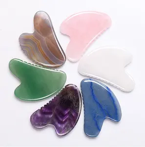 Jade Stone Facial Belt Tooth Gua Sha Tool Custom Logo Box Rose Quartz Pink Crystal White Jade Body Face Skincare Massager