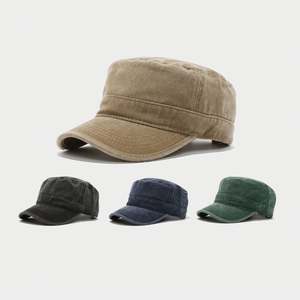 American Washed Distressed Solid Color Flat-Top and Retro Leisure Cargo <strong>Cap</strong> Old Outdoor Sun Hat - Product Image 1