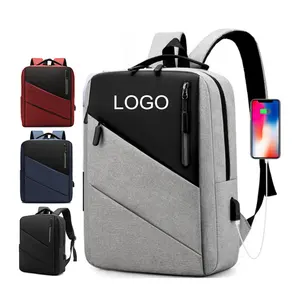 Rts mochila impermeável com logotipo personalizada, bolsa escolar masculina com carregador usb para negócios e laptop de 15.6 polegadas