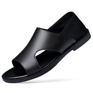 Light Men's Genuine Leather Open Toe <b>Slides</b> Summer Casual Rubber Outsole <b>Slip</b>-On Sandals - Product Image 5