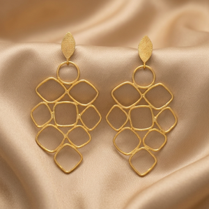 Boucles d'oreilles géométriques classiques en laiton plaqué or 18K/24K, rhodium et platine, unisexes - Product Image 3