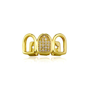 Grillz géométriques creux à trois dents en laiton et zircone cubique pour hommes, plaqué or et <span class=keywords><strong>argent</strong></span>, en stock, vente en gros, petite commande, cadeau de fête - Product Image 1