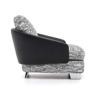 Fauteuil d'appoint italien haut de gamme en tweed contrastant et cuir, base en acier inoxydable brossé, canapé individuel pour hôtel, villa et réception