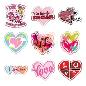 Transparent Acrylic Planar Valentines Love Heart Shape Printed Resin For Keychain