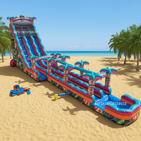 Toboggan aquatique gonflable géant de 27 pieds de haut avec piscine, toboggan aquatique tropical Aloha, toboggan aquatique Tiki, château gonflable, parc aquatique