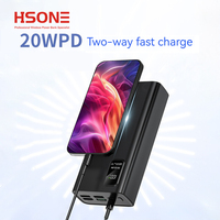 Batterie externe portable ultra-mince Li-Polymère 4 ports USB Type-C 30000mAh avec affichage numérique LED, charge rapide PD 22.5W 20W et charge sans fil Hisone