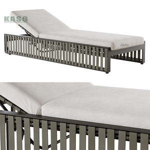 كراسي استلقاء خارجية من الألومنيوم المصبوب وخشب الساج للشاطئ والفنادق وحمامات السباحة، كراسي معدنية مزدوجة فاخرة للحدائق من الراتان - Product Image 6