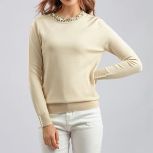 Maglioni da <span class=keywords><strong>Donna</strong></span> con Perline per Autunno Inverno a Maniche Lunghe, Maglieria Bianca e Nera, Top da <span class=keywords><strong>Donna</strong></span> Aderente, Maglione di Lusso Firmato - Product Image 1