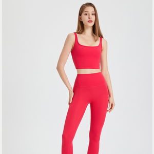 Wholesale Women Double Strap U Neck Yoga <b>Crop</b> <b>Top</b> Padded Sleeveless Tank <b>Top</b> Seamless Soft Stretch for Daily Running Training - Product Image 4