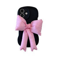 Coque de téléphone portable en TPU 3D anti-traces de doigts style coréen avec design nœud papillon pour 16 Pro Max/15/14/13 pour femmes