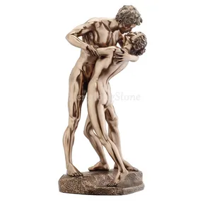 Estatuas románticas de pareja besándose desnuda de bronce