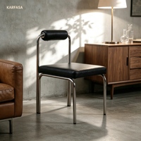 Chaise d'appoint en cuir, chaise de salle à manger à structure chromée, chaise d'appoint Bauhaus avec dossier rond pour la maison, la cuisine, le café
