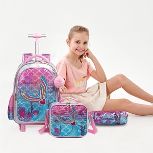 Mermaid Rolling Girls Sac à dos avec roues Sac d'école Trolley Bagages de voyage avec boîte à lunch pour étudiant d'âge préscolaire - Product Image 6