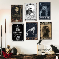 Juego de Letreros Metálicos Vintage Góticos de Gatos Brujas, Decoración de Pared Retro Estilo Academia Oscura para el Hogar, Bar, Cueva del Hombre, Dormitorio