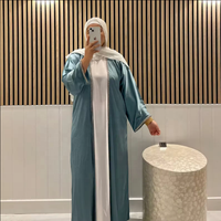 2024 modèles Eid dubaï islamique élégant modeste Abaya femmes robe musulmane intérieur Slip robe Abaya ensemble diamant Satin soie ouvert Abaya