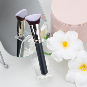 Daily Queen – Ensemble de 3 pinceaux véganes à manche en bois noir <span class=keywords><strong>mat</strong></span> pour fond de teint, fard à paupières et sourcils, poils denses, marque privée - Product Image 2