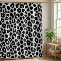 LIVING Ensemble de rideaux de douche rétro 3D vintage imprimé léopard noir et blanc avec crochets et anneaux, impression numérique haute définition, toucher doux