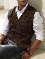 Gilet cardigan sans manches en maille de laine mélangée de luxe pour homme, col en V, bord côtelé, style décontracté