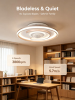 Ventilateur de plafond moderne Yeyun à nervures, sans pales, LED dimmable + purificateur d'air, télécommande, pour chambre à coucher