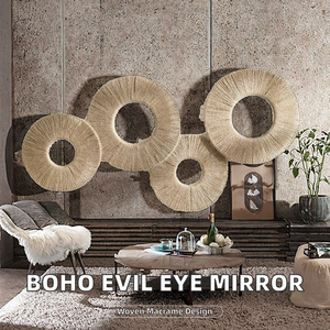 Modern Art Deco Evil Eye Macrame Thread Framed <b>Round</b> <b>Mirror</b> Wall Hanging Decoration Living Room - Product Image 2
