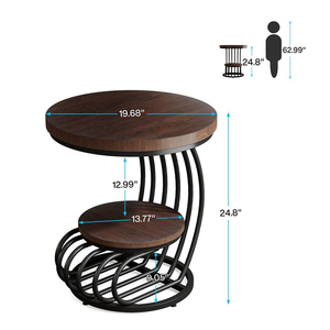 La vente à chaud en usine personnalise les tables d'appoint à 2 niveaux pour le salon, la chambre à coucher et le bureau en métal antique et table d'appoint en bois - Product Image 5