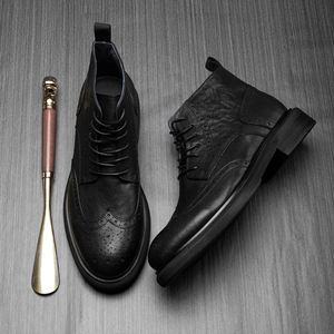 New Arrivals Carved Cowhide <b>Boots</b> Men's <b>Work</b> <b>Boots</b> Large Size Plus Velvet Warm <b>Leather</b> Shoes - Product Image 1