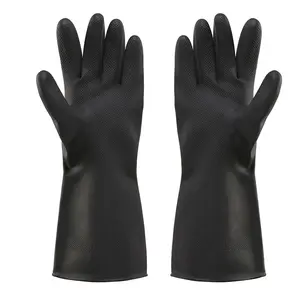 Gants de protection industriels en caoutchouc antidérapants imperméables noirs épaissis et allongés résistants à l'usure des acides alcalins de 35cm en gros