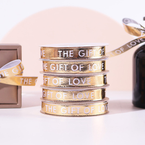 1Cm Chiều Rộng Bán Buôn Đầy Đủ In Ấn Vàng Dập Tùy Chỉnh Valentine Ngày Tình Yêu Hoa Bao Bì Polyester Ribbon - Product Image 4