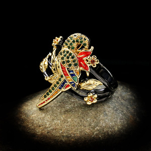 KYRA01249 Antiek verguld vogelcluster <span class=keywords><strong>ring</strong></span> dames emaille cluster <span class=keywords><strong>ring</strong></span> design - Product Image 1