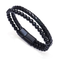 Bracelet pour homme en perles œil de tigre, double couche, en cuir PU tressé, avec fermoir magnétique, style vintage, bijou de main masculin