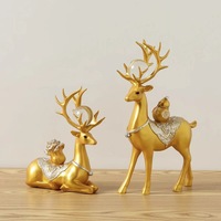 Ensemble de statues de cerfs en résine dorée de luxe, sculpture moderne pour la décoration de la maison, salon, chambre, bureau et mariage
