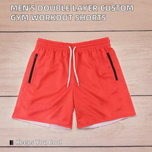 Men's <b>Mid</b> Double <b>Layer</b> Customized Breathable Cotton Sports Fitness Gym Shorts Solid Pattern High Street Style OEM Service - Product Image 2