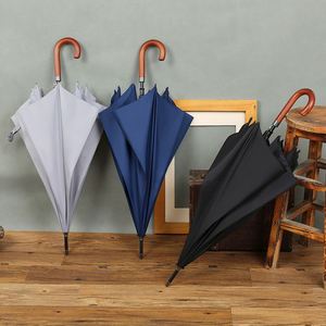 Parapluie droit automatique de luxe à manche en bois monocouche, imperméable et coupe-vent, avec impression de logo personnalisé, style professionnel - Product Image 2