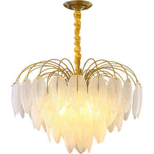 Lustre de décoration artistique moderne de style français Lustre nordique en forme de plume Suspension en cristal de verre Interrupteur en fer Salon à distance - Product Image 6