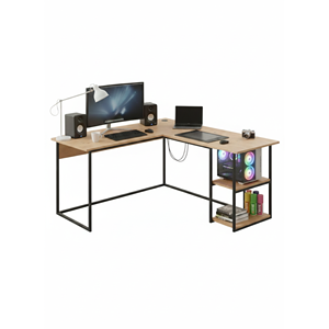 Vienna Extendable L-Shape Gaming Desk Laptop <b>Stand</b> Wooden Top Metal Frame Modern European Style <b>PC</b> Workstation OEM Private Label - Product Image 6