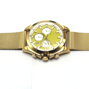 <span class=keywords><strong>Montre</strong></span> en acier inoxydable pour homme, cadran jaune texturé en coton, chronographe, bracelet milanais, quartz, étanche, fenêtre de date, qualité supérieure - Product Image 4