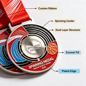 Médailles personnalisées Spinning Center, design unique, en alliage de zinc, électroplaquées, pour le sport, fabrication de récompenses métalliques sur mesure - Product Image 5