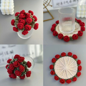 Sous-verres DIY en forme de bouquet de roses, mini sous-verres fleuris tricotés à la main, sous-verres créatifs en crochet, cadeau pour la fête des mères - Product Image 3