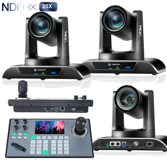 2pcs PTZ Camera Bundle 20X AI Auto Tracking SDI/HD-MI/USB/LAN 4K NDI PTZ Camera for for Church Events Live Streaming TV Studio