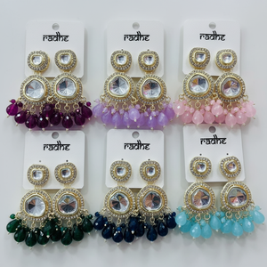 Pendientes colgantes de cuentas y piedra Kundan chapados en oro Accesorio de moda - Product Image 2