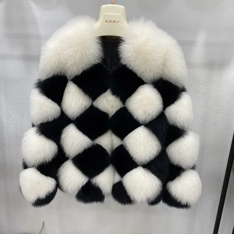 Abrigos de piel auténtica para mujer, chaqueta de piel esponjosa gruesa a la moda, prendas de vestir, abrigos de piel auténtica de goma en blanco y negro, venta al por mayor