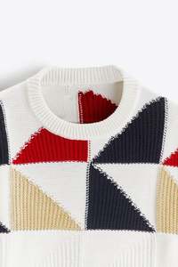 Logotipo personalizado OEM y ODM Hombres Intarsia Suéter de manga larga de punto de invierno de cuello redondo de punto de algodón Suéteres de los hombres - Product Image 6