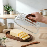Boîte à beurre en bois avec couvercle en verre, plateau rectangulaire pour le stockage du beurre, des desserts, des gâteaux, du fromage